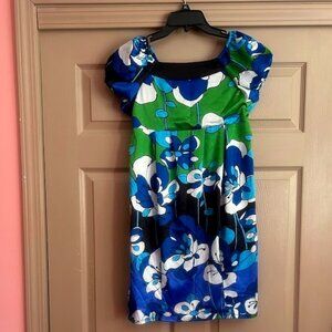 Pink Vanilla Girls' Dress - Size XL - Blue & Green Floral Design with Back Tie